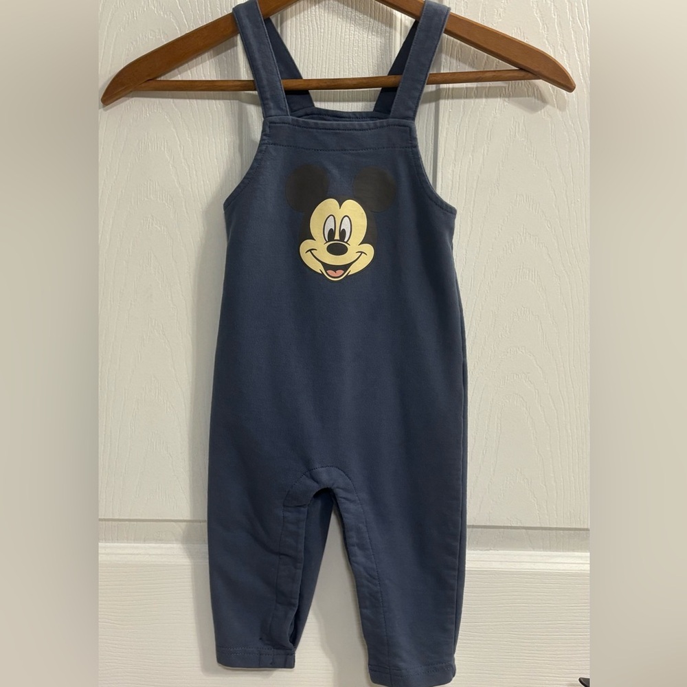 Disney Baby Mickey Mouse Overalls 12-18M Blue Romper Snap Bottom